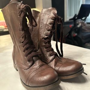 Brown military boots